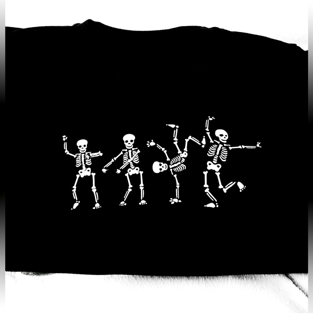 Dancing Funny Skeletons Black and White Fleece Lined Crew Neck